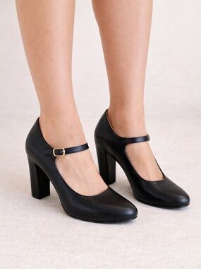 Women’s Black Mary Jane Block Heel Pumps, 9